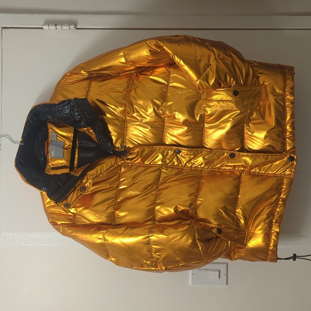 ASOS Metallic Orange Puffer Jacket Size 2 - Picture 4 of 5